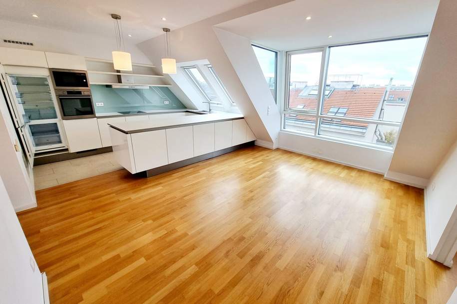 WOW! Lichtdurchflutete Traumwohnung mit hofseitiger Terrasse! Neues Lebensgefühl im Dachgeschoss mit perfekter Raumaufteilung + Kamin + Ideale öffentliche Anbindung! Jetzt zugreifen!, Wohnung-miete, 2.901,85,€, 1050 Wien 5., Margareten