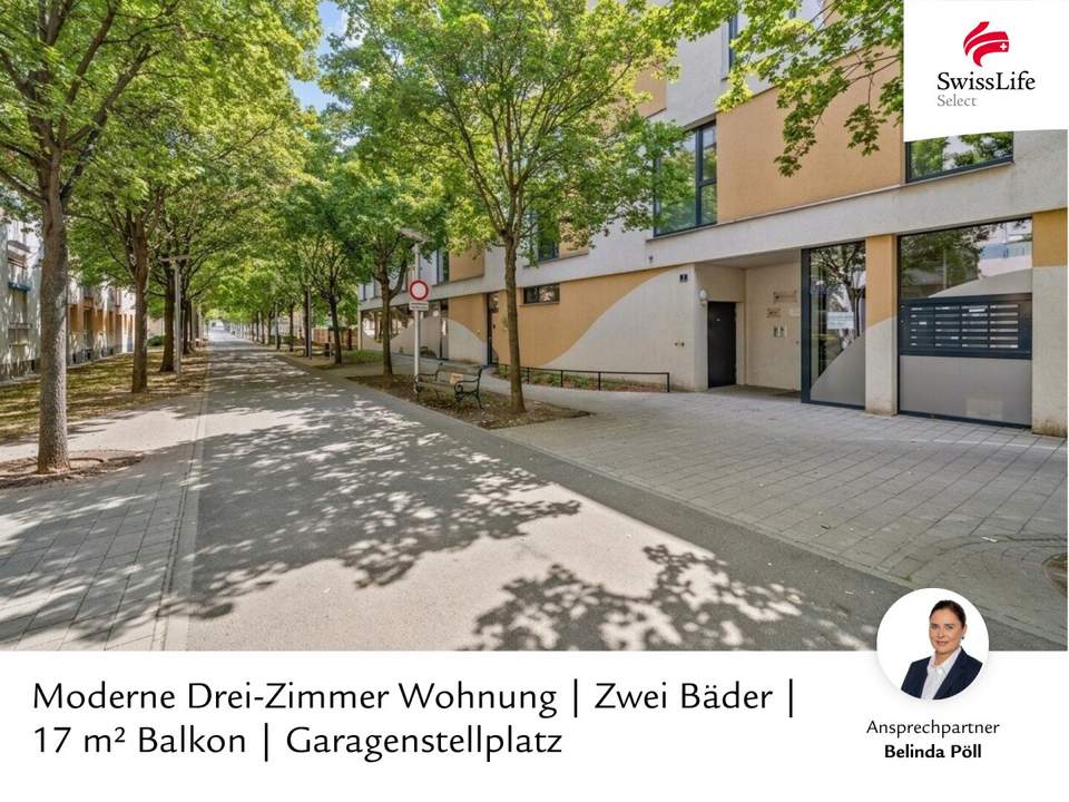 Moderne Drei-Zimmer Wohnung | Zwei Bäder | 17 m² Balkon | Garagenstellplatz