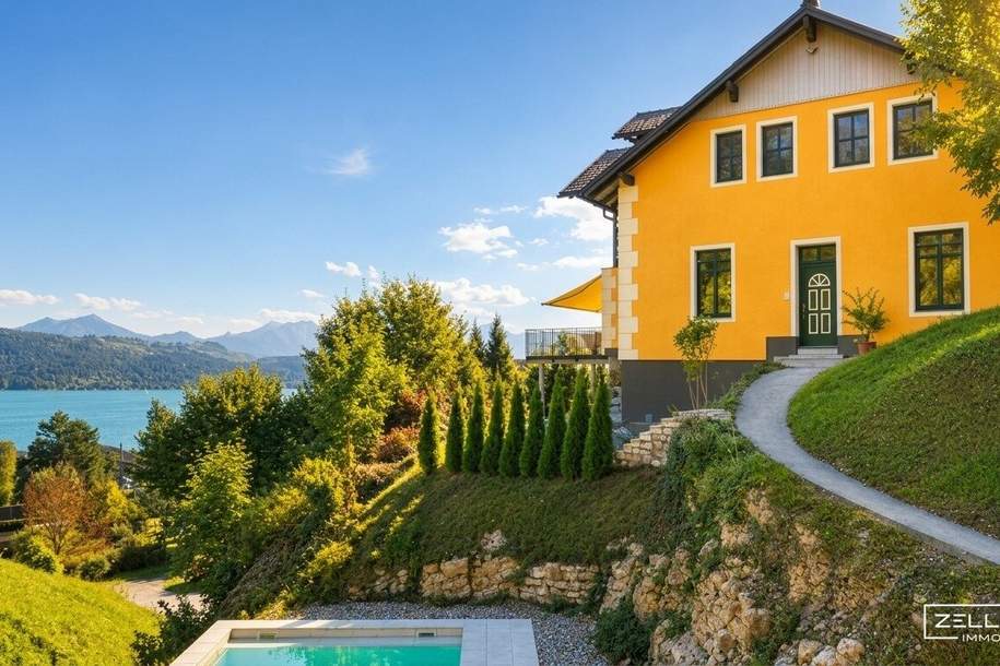 PÖRTSCHACH | EXKLUSIVE VILLA IN PÖRTSCHACH – SEEBLICK, INFINITY-POOL & NUR CA. 200 METER VOM WÖRTHERSEE | ZELLMANN IMMOBILIEN, Haus-kauf, 3.336.000,€, 9210 Klagenfurt Land