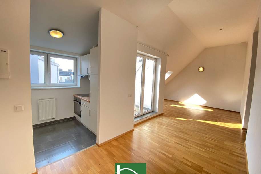 Moderne Dachgeschosswohnung mit großer Terrasse nahe Arthaberplatz in ruhiger Seitengasse! Hohe Decken und Traumbad mit Fenster, Wohnung-kauf, 399.000,€, 1100 Wien 10., Favoriten