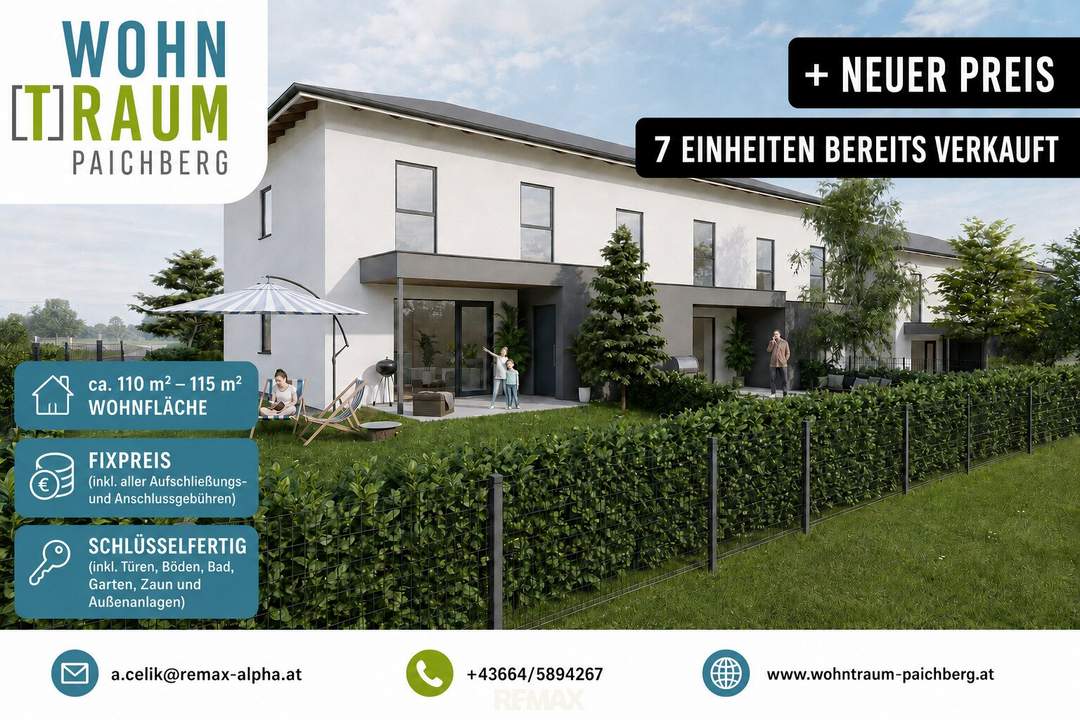 NEUER PREIS - SCHLÜSSELFERTIG - GEFÖRDERTES Mittelreihenhaus I Top 46 a I WOHNTRAUM PAICHBERG