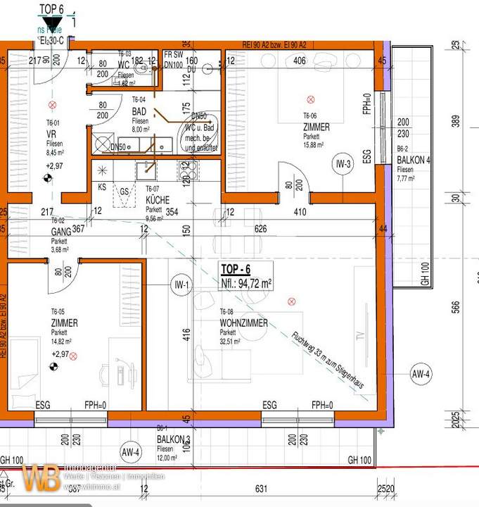 Erstbezug mit 94m² WFL + 2 Balkonen 18m², gr. Wohnküche &amp; 2 Zimmer, 60m² PKW-Stellplatz
