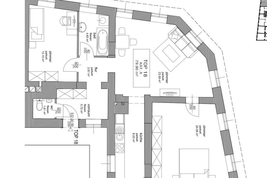 Gumpendorfer Straße: 3-Zimmer-Wohnung, Wohnung-miete, 1.849,09,€, 1060 Wien 6., Mariahilf