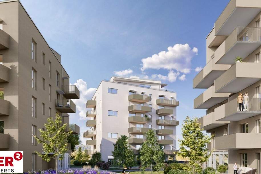 Genießen Sie das Grüne: Außenflächen im Projekt Schlosspark 1-Zimmerwohnung mit Balkon, Wohnung-miete, 578,70,€, 8054 Graz(Stadt)