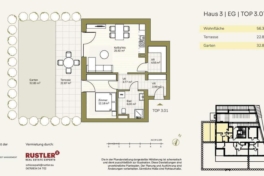 Perfekter Mix aus Stadt und Natur: Das Projekt Schlosspark | 2-Zimmerwohnung mit Terrasse und Garten, Wohnung-miete, 840,49,€, 8054 Graz(Stadt)