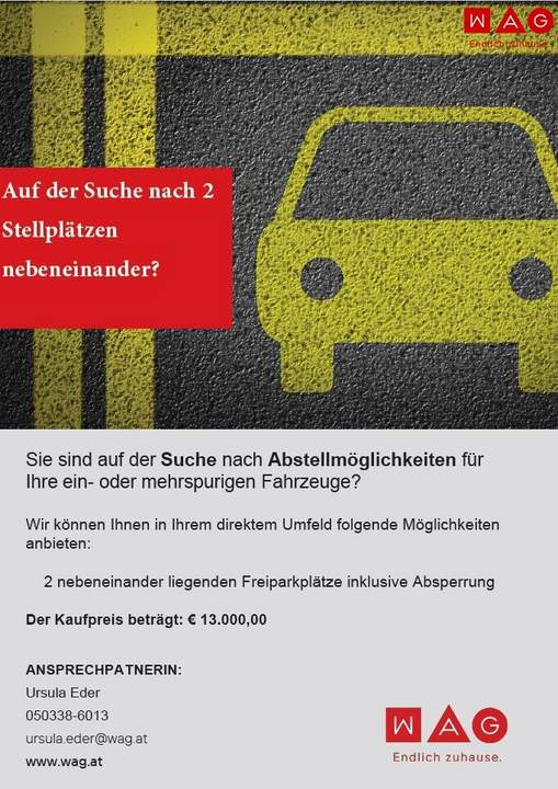 2 absperrbare neben einander liegende Freiparkplätze - extra breit!