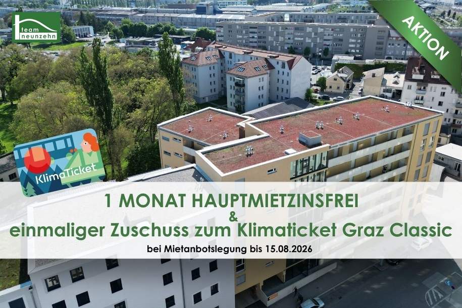 Zentral &amp; modern - Kompakte 2-Zimmer-Wohnung mit gemütlicher Freifläche!, Wohnung-miete, 619,00,€, 8020 Graz(Stadt)