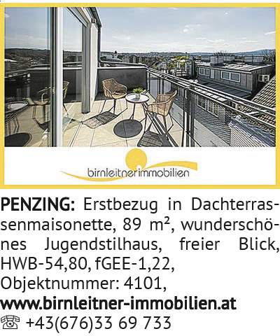 Erstbezug in Dachterrassenmaisonette, 89 m², wunderschönes Jugendstilhaus, freier Blick, HWB-54