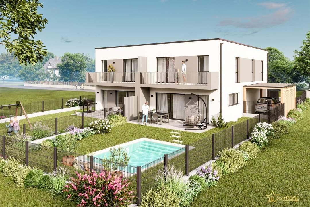 2 HÄUSER VERFÜGBAR! EXKLUSIVES DOPPELHAUSPROJEKT. 5 ZIMMER. ZIEGELHAUS MIT KELLER, BALKON, TERRASSE, CARPORT.
