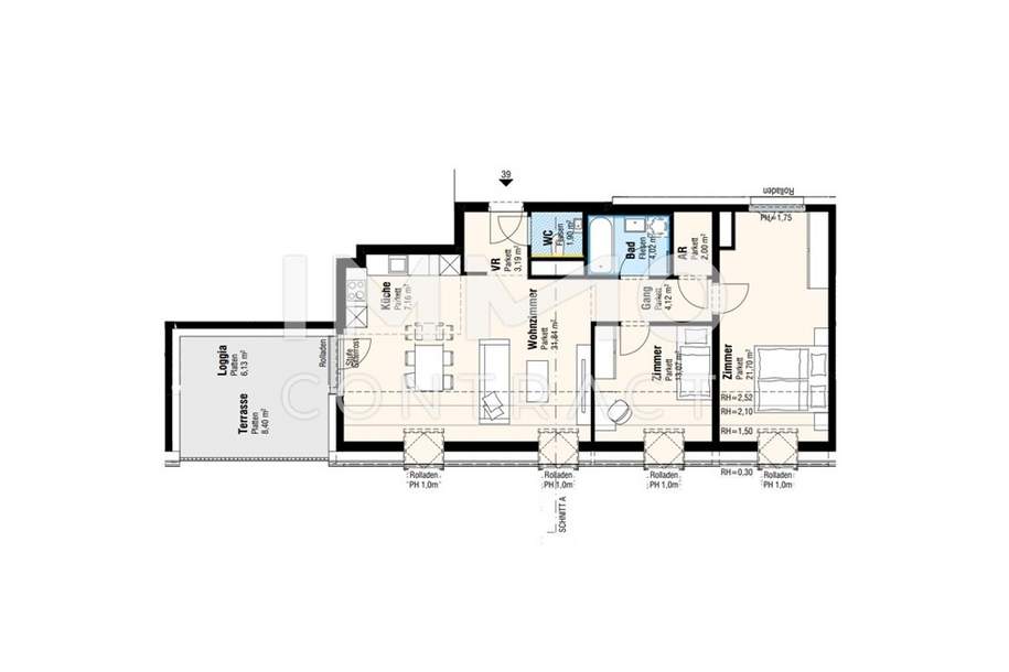 große Terrasse schöne 3 Zimmer, Wohnung-kauf, 425.000,€, 2326 Bruck an der Leitha