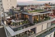 PENTHOUSE ohne SCHRÄGEN mit Vollverglasung und Wellnessterrasse inkl. Sauna und Blick über Wien - außergewöhnliche RARITÄT mit 2x Tiefgaragenplätzen im Haus / Kaufpreis inkl. LUXUS-Möblierung
