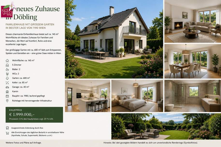 Elegantes Einfamilienhaus mit Garten, Kamin & Garage in 1190 Wien – Ihr Traumhaus wartet!, Haus-kauf, 1.999.000,€, 1190 Wien 19., Döbling