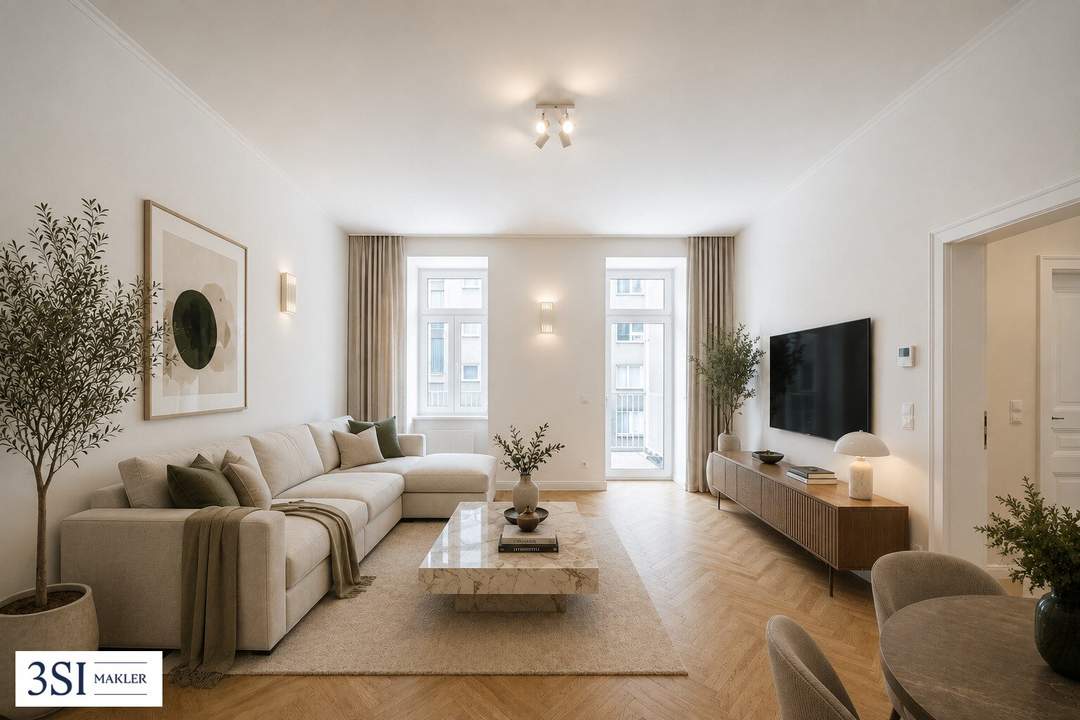 Eleganter Erstbezug mit Fischgrätparkett und Freifläche