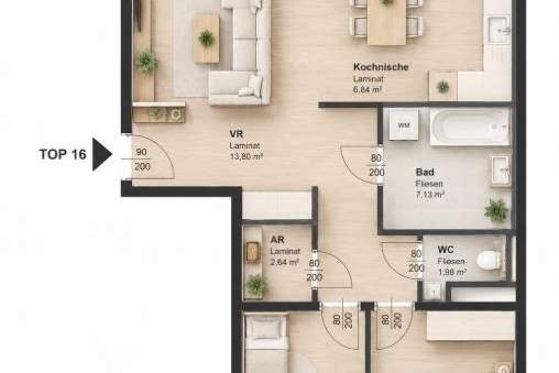Sehr gut aufgeteilte 3 Zimmerwohnung - WG geeignet!, Wohnung-miete, 908,97,€, 8020 Graz(Stadt)