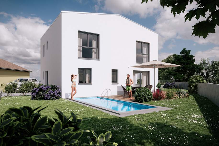 WOHNEN AM WAGRAM MIT POOL UND AUSBLICK: MODERN, MASSIV &amp; HOCHWERTIG WOHNEN IN DER WEINREGION MIT BESTER INFRASTRUKTUR UND HERRLICHEM AUSBLICK AN DER WAGRAMKANTE, Haus-kauf, 489.000,€, 3463 Korneuburg