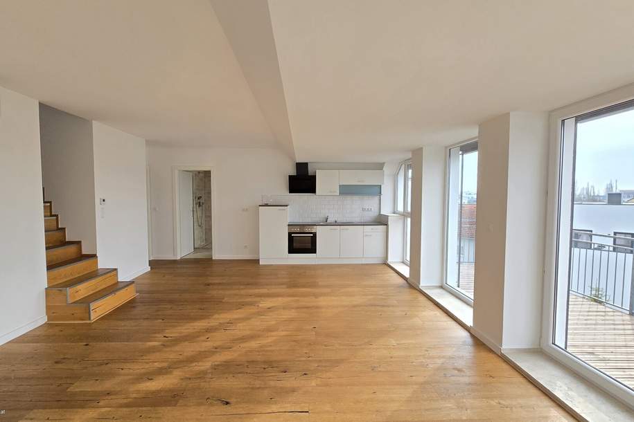 SONNIGER DG-ERSTBEZUG NACH AUSBAU! 4,5 Zimmer Maisonette Wohnung mit 46 m² Terrasse und 17 m² Balkon!, Wohnung-kauf, 695.000,€, 1210 Wien 21., Floridsdorf