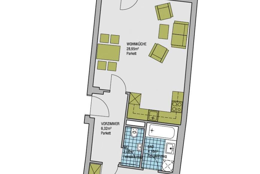 Schöne, helle 2-Zimmer Wohnung mit Einbauküche und großzügiger Terrasse, Wohnung-miete, 1.225,00,€, 1180 Wien 18., Währing