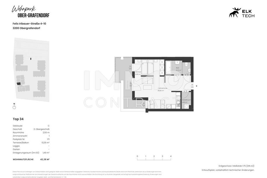 42,28qm 1Zi-Balkonwohnung Erstbezug, ökologische Bauweise, Wohnung-miete, 167,42,€, 3200 Sankt Pölten(Land)