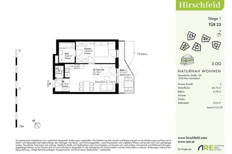 Preis jetzt sichern: Provisionsfrei und Erstbezug: In der Nähe von U1 mit MEGA BALKON, Wohnung-kauf, 270.000,€, 1210 Wien 22., Donaustadt