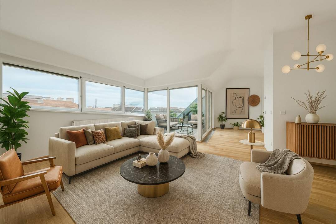 Exklusive Dachgeschoss Maisonette mit 2 Sonnenterrassen & Skylineblick in absoluter Ruhelag – bestens Angebunden zum Stephansplatz