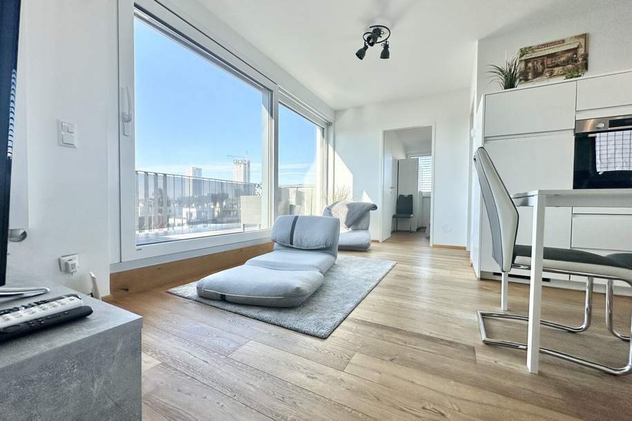 AB SOFORT BEZIEHBAR - VOLL MÖBLIERT + Einbauküche &amp; Klimaanlage!! Tolle 2 Zimmerwohnung + Dachterrasse nahe der Alten Donau! U1 Alte Donau &amp; Kagran!!, Wohnung-miete, 1.250,00,€, 1220 Wien 22., Donaustadt