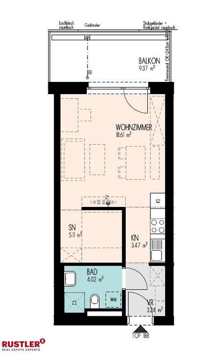 14. Stock! Singlewohnung mit großem Balkon & Sonnenaufgang
