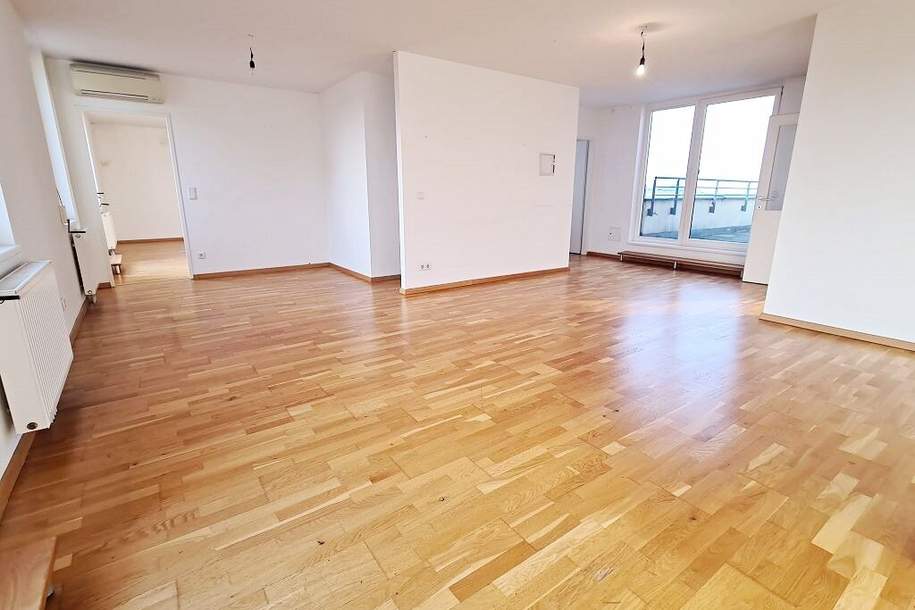 DACHGESCHOSS, UNBEFRISTET, klimatisierte 94 m2 Neubau mit 57 m2 Terrasse, Wohnküche, 2 Zimmer, Wannenbad, Parketten, Holbeingasse, Wohnung-miete, 1.590,45,€, 1100 Wien 10., Favoriten