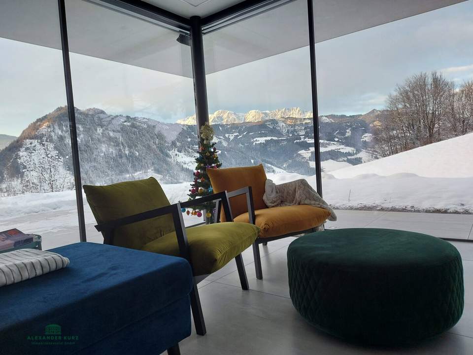 Neubau Ski amadé, am Grünland mit Panoramablick auf die Alpen