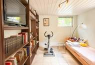 Chalet-Feeling mitten in Donaufeld - Naturstamm-Blockhaus mit Sauna, Kamin und Garten