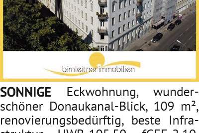 SONNIGE Eckwohnung, wunderschöner Donaukanal-Blick, 109 m², renovierungsbedürftig, beste Infras, Wohnung-kauf, 1090 Wien 9., Alsergrund