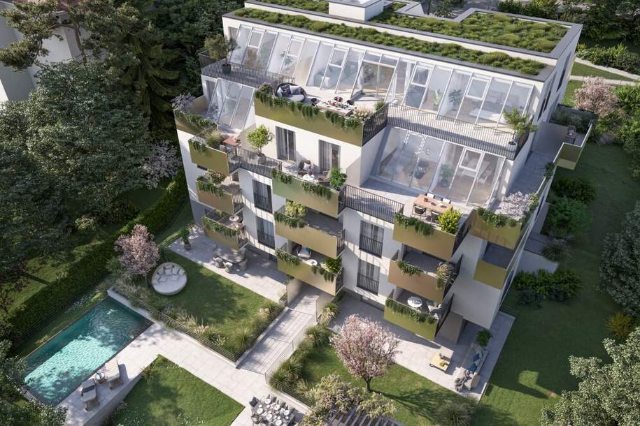 Exklusive Gartenwohnung mit exklusiven Highlight! Pool im Gemeinschaftsgarten! Nahe Lainzer Tiergarten - Erstbezug, Wohnung-kauf, 1.260.000,€, 1130 Wien 13., Hietzing