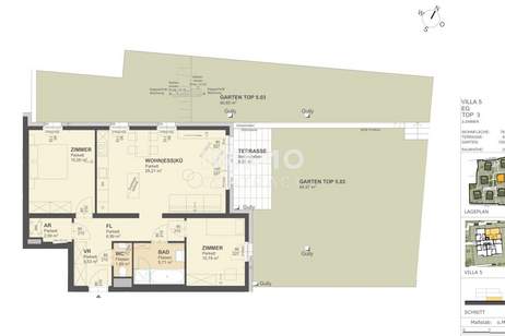 KREMSER WOHNDOMIZIL3Zi- 77qm Gartenwohnung, Lift, Tiefgarage, in beliebter Grünruhelage, Wohnung-kauf, 480.000,€, 3500 Krems an der Donau(Stadt)