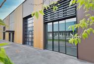 Moderne Halle mit ca. 300m² &amp; Holzriegelfassade | Werkstatt, Lager oder Verkauf möglich | Repräsentativer Firmensitz im innovativen Gewerbepark!