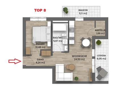 THE GREEN ++ ZWEI ZIMMER mit BALKON im DG, Wohnung-kauf, 399.000,€, 1140 Wien 14., Penzing