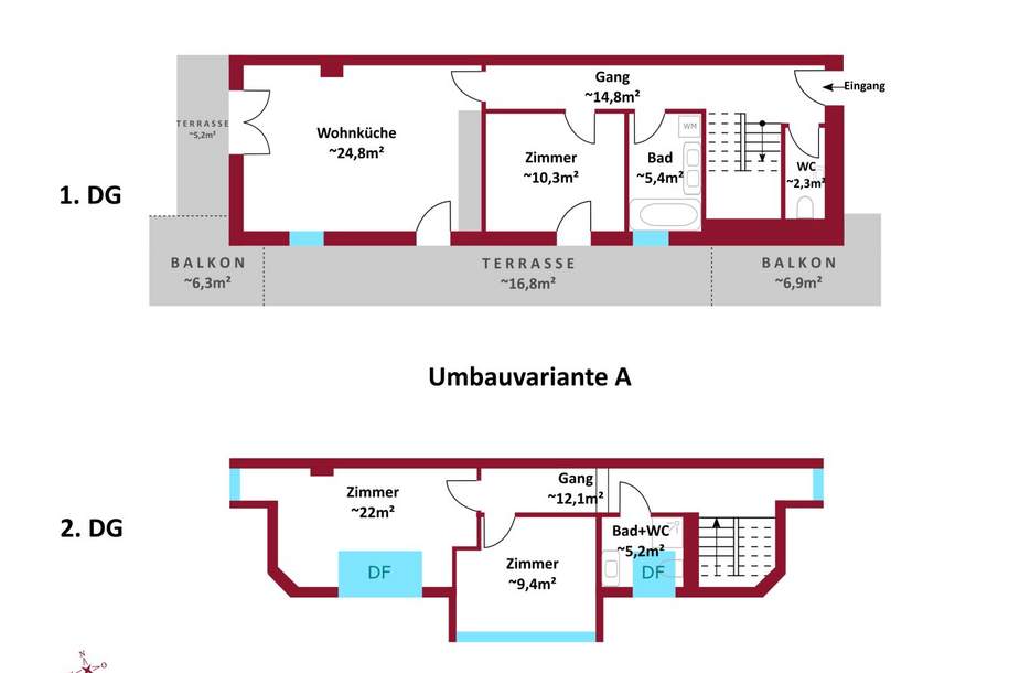10 Minuten zur U2 - direkt am oberen Mühlwasser - nur noch 3 DG Maisonette verfügbar - grüne Ruhelage - Klimaanlage - Tiefgaragenstellplatz, Wohnung-kauf, 618.000,€, 1220 Wien 22., Donaustadt
