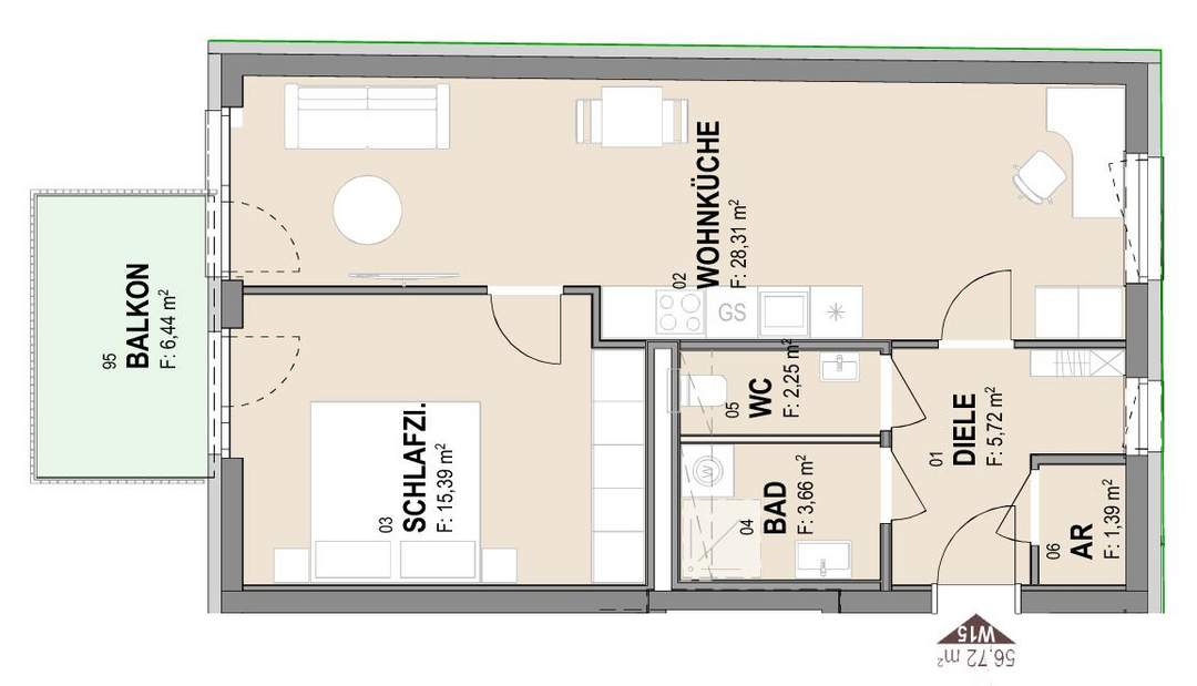 Geförderte Neubauwohnung mit Balkon im 4. Stock