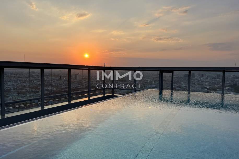 Pool, Concierge, BBQ Area, Concierge, Park uvm. Wohnen mit TOP-Ausblick 28. Stock (teilmöbliert), Wohnung-miete, 1.449,45,€, 1030 Wien 3., Landstraße