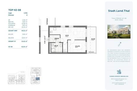 - Erholung pur - Neubauprojekt- 2-Zimmer mit großem Balkon und Garagenplatz -, Wohnung-miete, 862,39,€, 8051 Graz(Stadt)