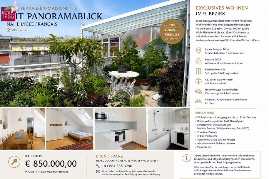 Dachterrassen-Maisonette mit Panoramablick in Bestlage des 9. Bezirks – Nähe Lycée Français, Wohnung-kauf, 850.000,€, 1090 Wien 9., Alsergrund