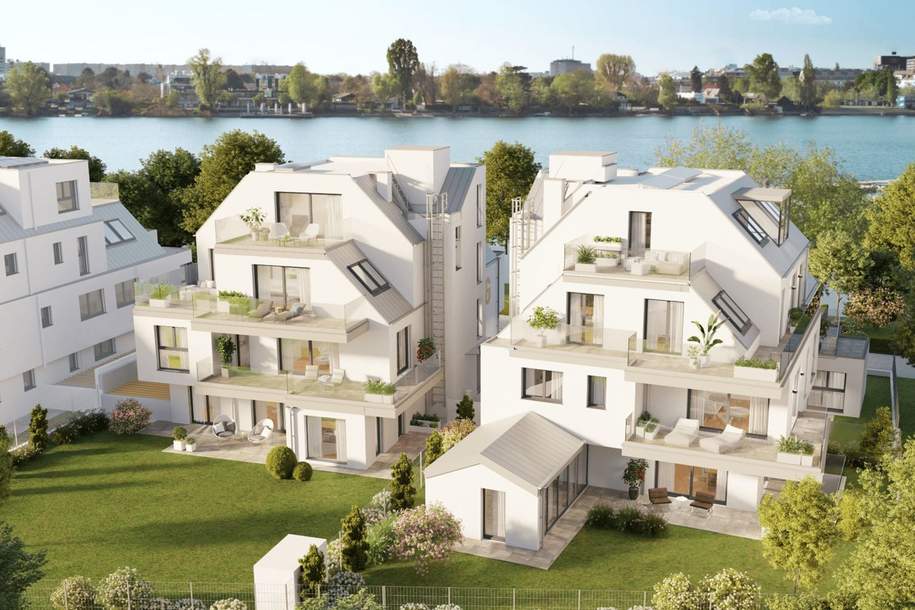 Luxus Wohnen - Direkt am Wasser mit 167m2 Garten! 2-Zimmer-Eigentums-Maisonette, Wohnung-kauf, 1.399.900,€, 1220 Wien 22., Donaustadt