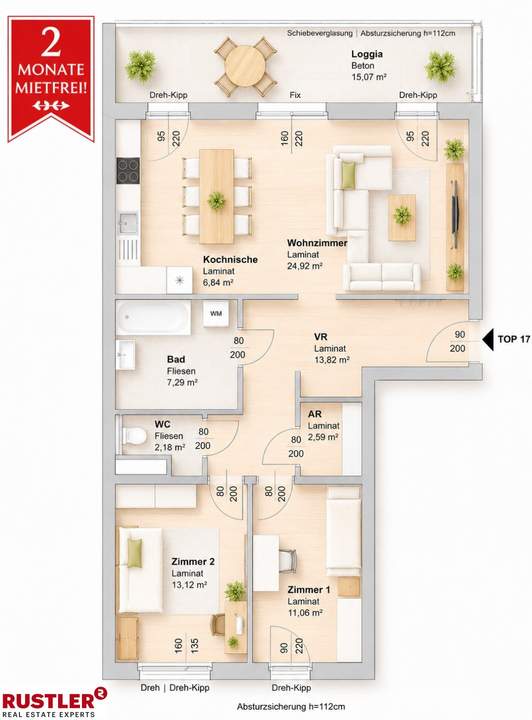 Sonnige Loggia | 3 Zimmerwohnung | BEFRISTETE MIETAKTION