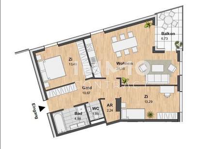 NEUWERTIGE 3-ZIMMERWOHNUNG MIT BALKON IM NEUEN INNOVATIVEN STADTTEIL REININGHAUS, Wohnung-miete, 1.189,01,€, 8020 Graz(Stadt)