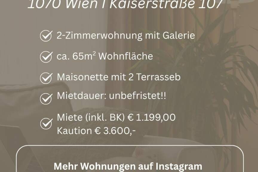 Mietvertrag unbefristet! Termine bitte online buchen (Link steht im Text), Wohnung-miete, 1.199,00,€, 1070 Wien 7., Neubau