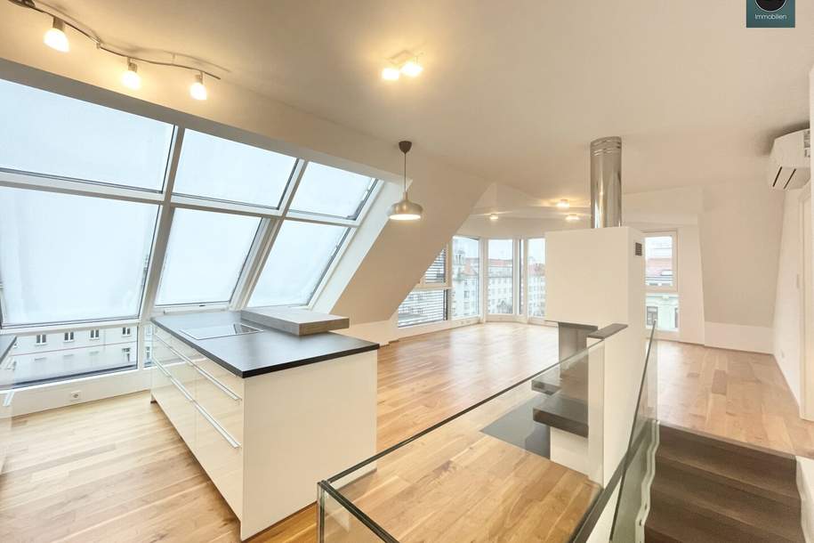 Bis Feb. 2028 befristet vermietete klimatisierte Dachgeschoss Maisonette mit 2 Terrassen und Kamin nahe Uno City!, Wohnung-kauf, 1.140.000,€, 1020 Wien 2., Leopoldstadt