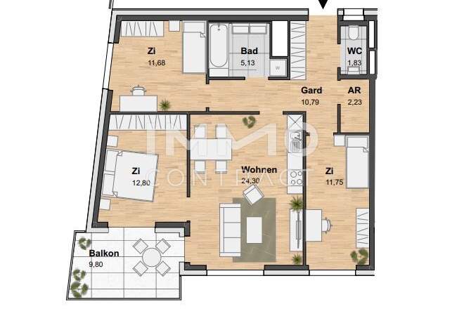 EXKLUSIVE 4-ZIMMERWOHNUNG MIT GROSSER SÜDWEST TERRASSE IM NEUEN REININGHAUSAREAL, Wohnung-miete, 1.388,99,€, 8020 Graz(Stadt)
