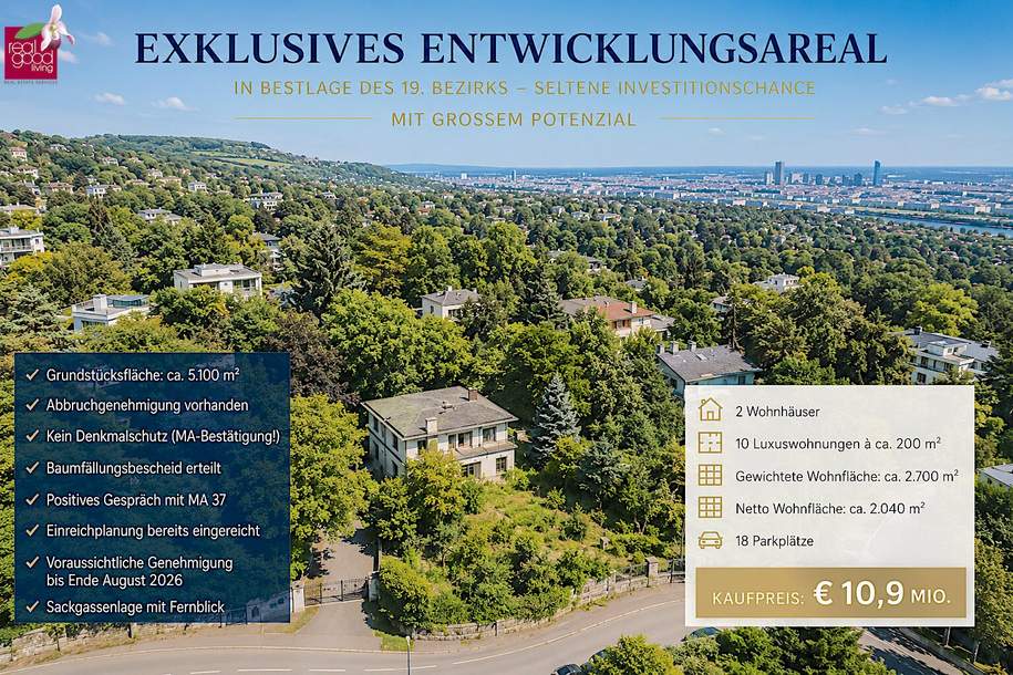 Exklusives Entwicklungsareal in Bestlage des 19. Bezirks – Seltene Investitionschance mit großem Potenzial, Grund und Boden-kauf, 10.900.000,€, 1190 Wien 19., Döbling