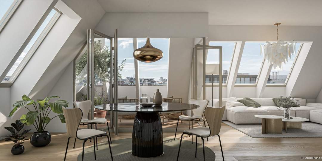 3-Zimmer Erstbezug mit 14 m² Loggia und 39 m² Dachterrasse, direkt am Naschmarkt