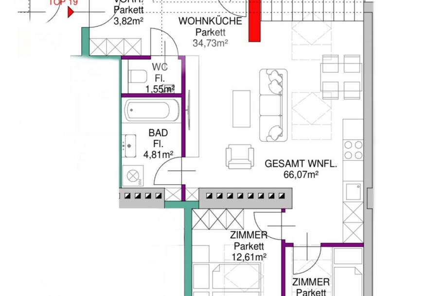 Großzügige 3-Zimmer-Dachgeschosswohnung mit großem Balkon, Wohnung-kauf, 449.276,€, 1100 Wien 10., Favoriten