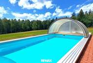 Waldviertler Alleinlage! 1,7 ha exklusives Naturrefugium mit neuem skandinavischem Blockhaus, Pool und Nebengebäuden