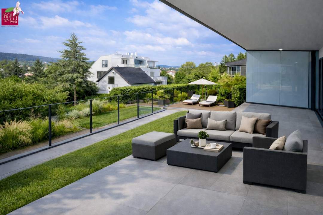 1130 Wien – Exklusive 3-Zimmer-Gartenwohnung , 133 m² Garten, 32 m² Terrasse, Erstbezug, Ruhelage